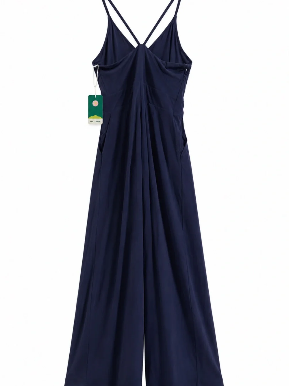 HALARA Navy V-Neck Wide-Leg Sleeveless Spaghetti Strap Jumpsuit NWT - Picture 3 of 16